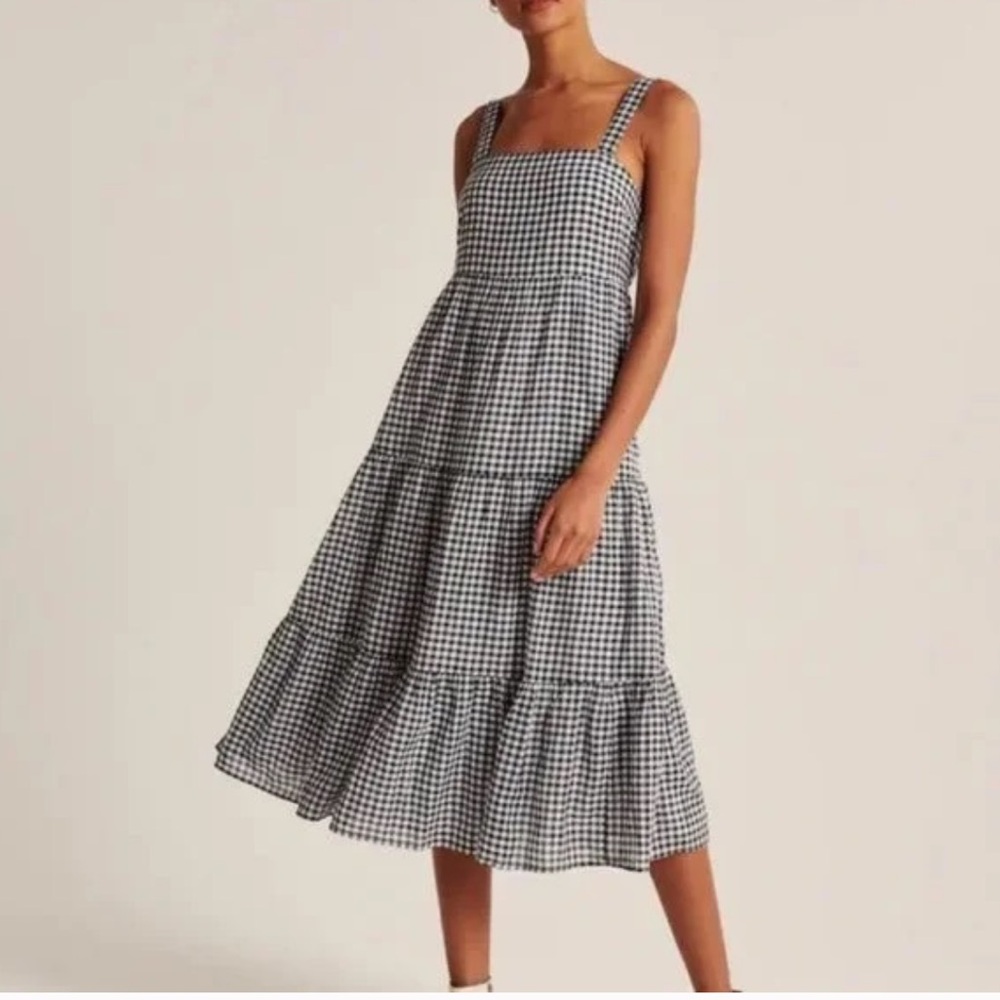 Abercrombie & Fitch Black and White Gingham Midi Dress